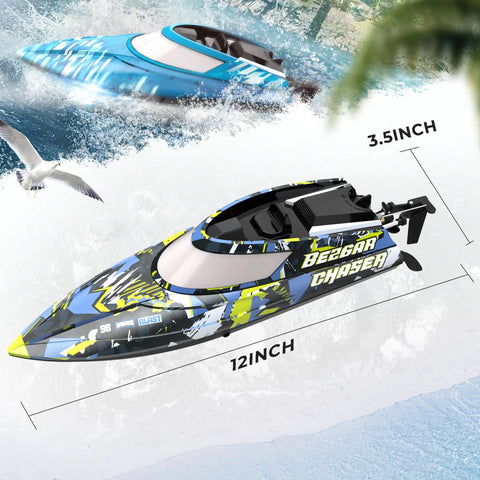2 Pack 12 Inch Fast RC Boats Reach 30 KPH In Lakes Pools And Salt Water With A Portable Carry Case, yellow and blue boats