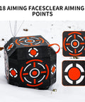 Multi Sided Archery Target Block With Self Healing XPE Foam Core featuring 18 aiming points with polymer fiber on snowy ground.