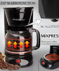 12 Cup Drip Coffee Maker With Auto Off And Reusable Filter, borosilicate glass carafe showing heat retention with coffee beans