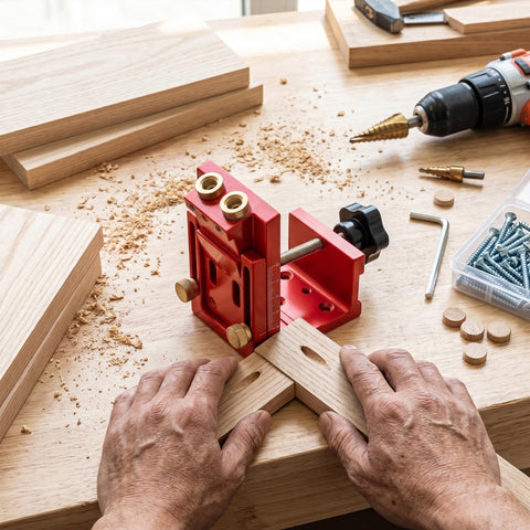 Pro Shop Adjustable Pocket Hole Jig Machined From Rugged Aluminum Alloy delivers precision fastener holes through hardwood panels.