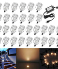 Tiny Warm White 0.7 Inch LED Deck Light Kit, stainless steel, waterproof, 12V for wood decking, stairs, garden, pack of 30 shown