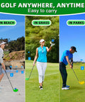 Golfers using Two Pack Adjustable Golf Club Set 23 To 39.5 Inch Length For Backyard Golf Fun Chipper on beach, grass, park