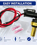 Beat The Heat Engine Coolant Temperature Sensor With Wiring Harness Connector showing plug and play design for easy installation.