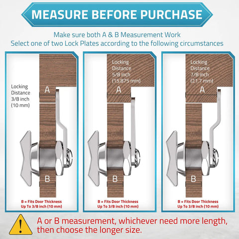 Diagram showing Five Eighth Inch Thumb Operated Offset Cam Lock Latch dimensions for cabinet, mailbox, and RV use.