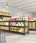 Heavy Duty Metal Garage Shelving Unit 1530 Lbs Total Capacity, 3 Tier Adjustable Storage Racks, 48W X 18D X 39H Black For Garage Basement And Kitchen, Built Like A Tank, Ready To Tackle Clutter with boxes in warehouse