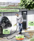 Man using 10-In-1 Beast Mode Handheld Steam Cleaner with 2500W Power, 37.19 oz tank for car detailing