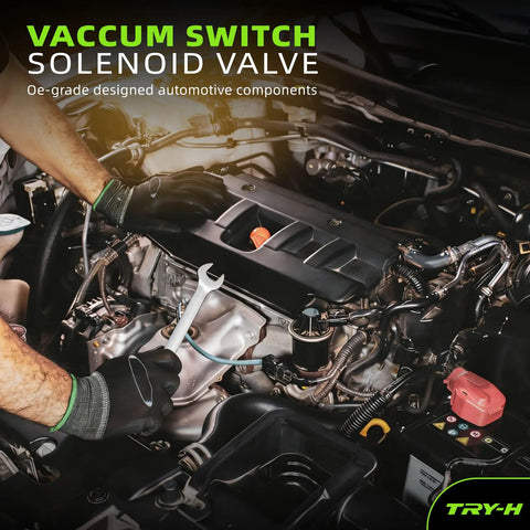 Mechanic installing Evap Purge Vacuum Solenoid Valve Replacement For Toyota Cars 136200-7350 994-116 CP808 in engine bay
