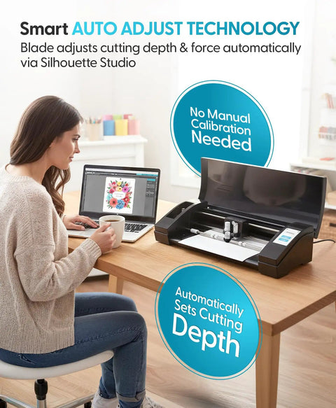 Person using Silhouette machine with Replacement Auto Blade Three Pack For Cameo 3 And Portrait 2 White Cutting Blades