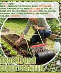User demonstrating Two Row Corn Planter And Garden Seeder For Home Gardens Manual Seed Drill, showing setup and planting