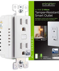 Z Wave Smart Receptacle Outlet With Alexa And Google Assistant Support One Always On Outlet And One Controlled Outlet Tamper Resistant Built For Easy Smart Home Use Works with SmartThings Wink Ring and Other Z Wave Hubs Hub Required shown with packaging.
