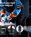 Worker using 1200 Lumen Magnetic Work Light With Extendable 16 Inch Gooseneck And Strong Magnetic Base For Hands Free Illumination