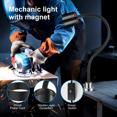 Worker using 1200 Lumen Magnetic Work Light With Extendable 16 Inch Gooseneck And Strong Magnetic Base For Hands Free Illumination