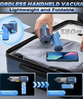 Cordless Portable Car Vacuum Cleaner With 17000 Pa Power 3 In 1 Vacuum Blow Inflate Handheld, folded in suitcase with phone