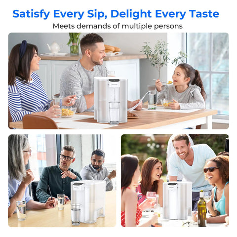 Mega Electric Water Filter Dispenser For Home Use, 27-Cup Capacity, 200-Gallon Rechargeable Instant System, white, in kitchen setting