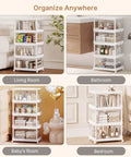 Hella Roomy 92 Quart Clear Plastic Storage Bins With Snap Lids, 4 Pack Stackable Tote Containers in various home settings.