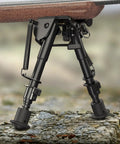 Adjustable Rifle Bipod 6 To 9 Inches, lightweight tactical sling stud bipod with heavy duty non slip feet on rocky terrain