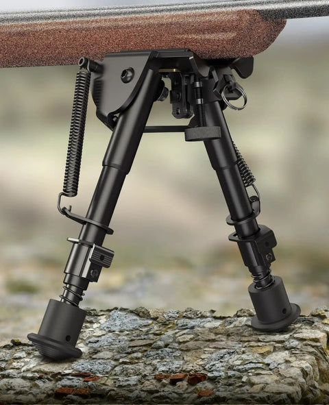 Adjustable Rifle Bipod 6 To 9 Inches, lightweight tactical sling stud bipod with heavy duty non slip feet on rocky terrain