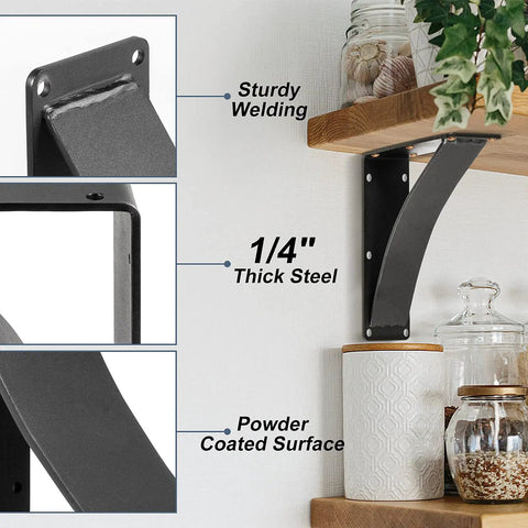 Heavy Duty Shelf Brackets 10 By 12 By 2.5 Inch Two Pack, Steel Triangle Mantel Brackets, DIY Metal Shelf Brackets Matte Black, supports 450 lbs