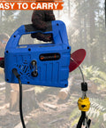 Dremvoist 3 In 1 Electric Hoist Winch with wireless remote control, compact size, easy to carry in outdoor setting.