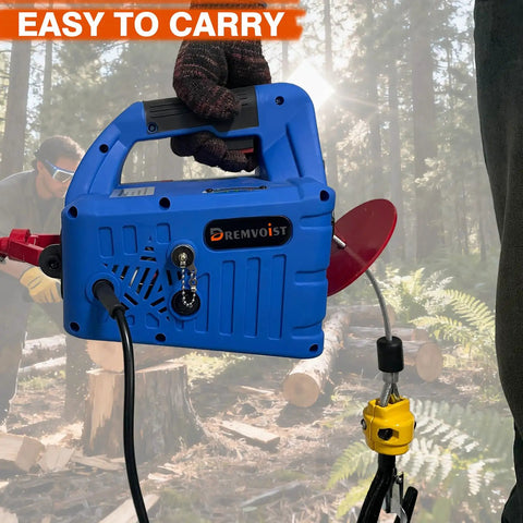 Dremvoist 3 In 1 Electric Hoist Winch with wireless remote control, compact size, easy to carry in outdoor setting.