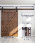 Built Like A Tank 7 Foot Sliding Barn Door Hardware Kit with heavy duty steel tracks and dimensions for installation.