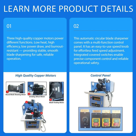 Heavy Duty Automatic Circular Saw Blade Sharpener And Round Grinding Machine, showing copper motors and control panel for efficient sharpening.
