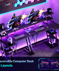 40 Inch Gaming Desk With LED Lights And Built In Power Outlets, L Shaped Corner Desk With Storage Shelves And Reversible Monitor Stand