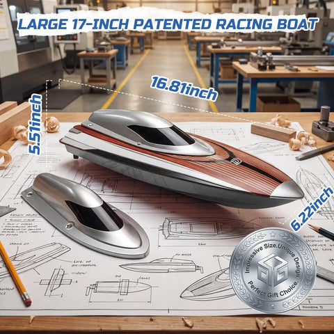 17 Inch Brushless RC Speedboat For Adults 45 Plus KPH High Speed Beast With Self Righting Design in workshop setting