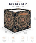Retro Bronze Mandala Foldable Storage Cubes, 13x13x13 in canvas bin with reinforced handles for organized storage.