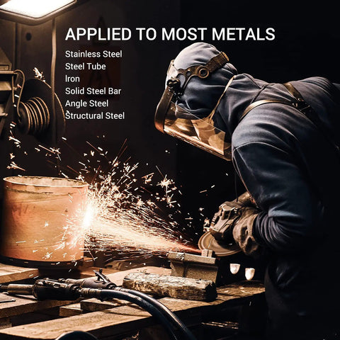 Worker using Cut Off Wheels 50 Pack 4 1/2 Inch Cutting Discs For Angle Grinder Metal And Stainless Steel Thin 0.04 Inch Thick