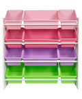 Kids Toy Storage Organizer With Bins In Pastel Colors, Wall Mounted Design With 12 Bins Across Four Tiers, BPA Free
