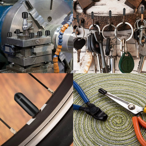 320 Pieces Black Rubber End Caps Set With Round Vinyl Caps for bolt and screw protection shown in various uses