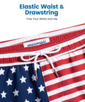 2 In 1 Mens Swim Trunks With Built In Compression Liner For Support 7 Inch Board Shorts American Flag Design waistband detail