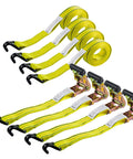 Heavy Duty Ratchet Straps 4 Pack 1-1/2 X 15 Ft With Coated Steel Ratchet And Double Thick Polyester Webbing For Scratch Free Tie Downs, 3,000 Lbs Break Strength, 1,000 Lbs Working Load Limit, Wire Hook Ends And J Hooks