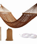 Portable Camping Hammock With Wooden Spreader Bar, AntiRollover Mesh Design, Lightweight Outdoor Hammock 79x32, brown mesh