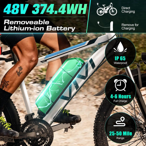 Kick Back And Roll Easy 26 Inch Electric Bike For Adults With 500W Brushless Motor And 48V Removable Battery showing 48V lithium-ion battery mounted.