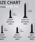 Size chart for Wood Screws Assortment Kit 175 Pieces With Phillips Flat Head Self Tapping Screws in Black Zinc Plated Carbon Steel