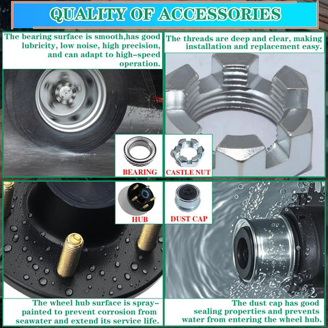 OZISENS trailer hub kit, 2 sets, 5x4.5 inch bolt pattern; includes bearings, castle nut, dust cap, hub and seal