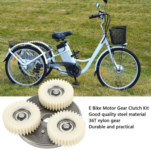 High Performance Planetary Gear Kit 36T with high strength steel gears next to a white e-bike on grass field.