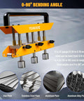 Three Station Edge Roller Bender for Sheet Metal showing 0 to 90 degree bending angle with steel plates.