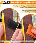 Using the 120 Pcs Micro Detail Sandpaper Kit to clean sandpaper with a brush and cloth on 3.5 x 1 inch block for various materials.