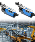 Duo Pack Adjustable Roller Lever Arm Momentary Limit Switch With DPDT NC NO Contacts For CNC Mills And Routers Metal Construction Mini Limit Switch Set, two switches shown