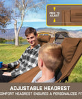 Two people sitting in a Zeta L8 Max Camping Chair With Carry Bag, Ultra Portable Lightweight Kickback Rocking Chair, brown headrest adjustment
