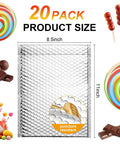 20 Pack 9x11 Inch Thermal Bubble Mailers With Insulated Metallic Foil, showcasing puncture resistance feature with candy background.