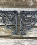 Rock Solid Cast Iron Shelf Brackets Heavy Duty Wall Mount Braces with vintage design, 6.8 x 5.7 inches, black finish.