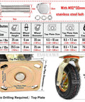 Rock Hard Heavy Duty Pneumatic Rubber Swivel Caster Wheels With Parking Brakes dimensions and features diagram with mounting specifications.