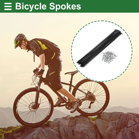Mountain biker with inset of Universal Bicycle Spokes 14G 275mm Length Carbon Steel Black Set for fast replacement.