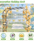 Heavy Duty Rust Proof Iron Garden Arch Trellis For Climbing Plants Outdoor Use With 20mm Thick Tubing Galvanized Steel And PE Coating Built To Last Backyard Patio Lawn Arbor Archway For Weddings And Decor with balloons and lake view