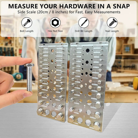 66 In One Nut And Bolt Thread Checker Set Pro Grade With 26 Metric Bolt Sizes 26 SAE Bolt Sizes And 14 Drill Bit Gauges shown.