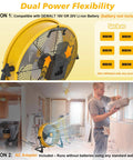 Dual Power 16 Inch Floor Fan Cordless Or AC Powered With 20V Max Battery Compatibility in a construction setting